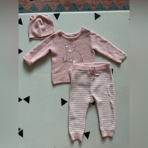 Carter's|Baby girl,toddler matching set in Pink and White Striped & bear Sweater